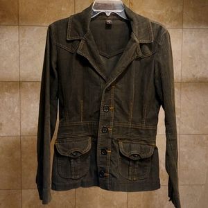COPY - Army Green Ribbed M Cotton/Spandex Button Jacket